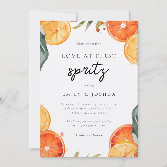 Love at First Spritz Couples Shower Invitation (Front)