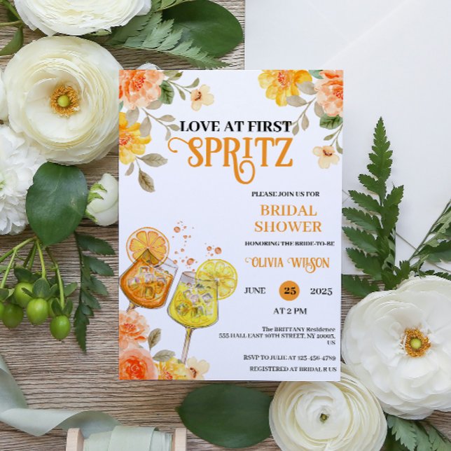 Love at First Spritz Floral Cocktail Bridal Shower Invitation (Love at First Spritz )