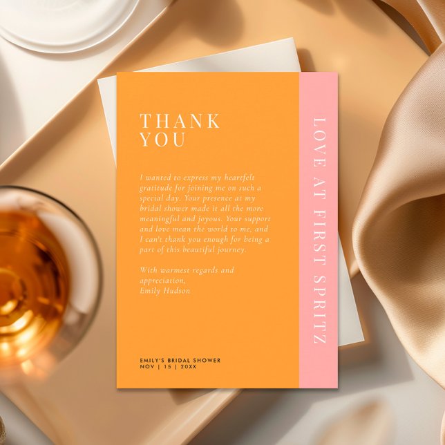Love at First Spritz Modern Bridal Shower Thank You Card (Creator Uploaded)