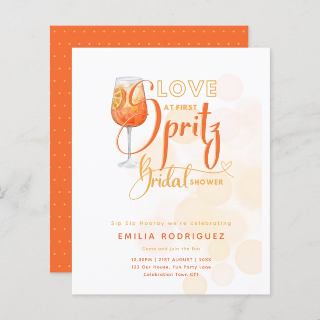 Love at First SPRITZ Modern Orange Bridal Shower (Front/Back)