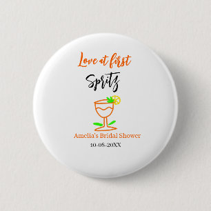 Love at first spritz orange black bridal shower gl 2 inch round button