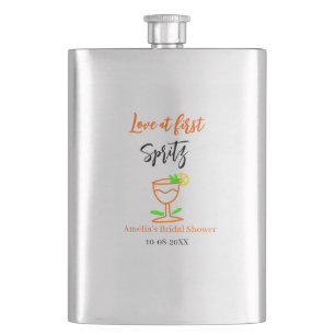 Love at first spritz orange black bridal shower gl hip flask
