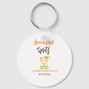Love at first spritz orange black bridal shower gl keychain