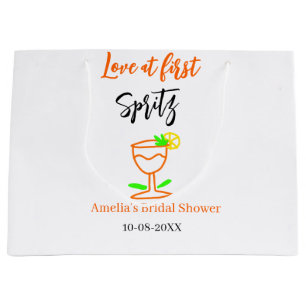 Love at first spritz orange black bridal shower gl large gift bag