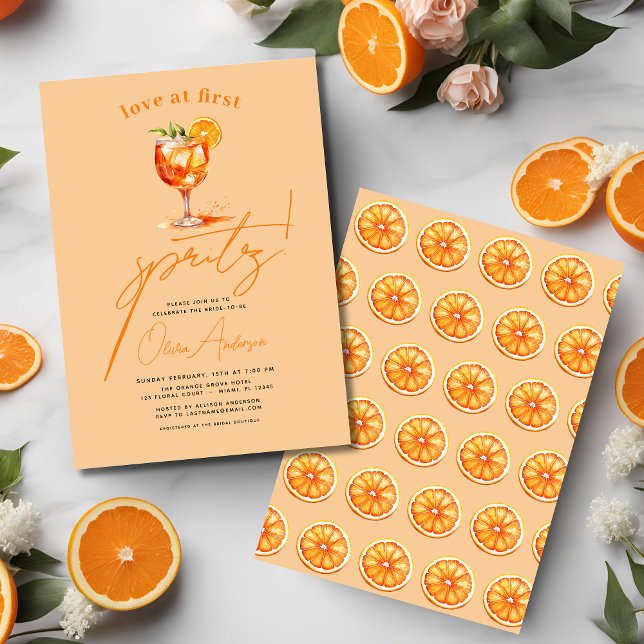 Love at First Spritz Orange Bridal Shower  Invitation (Creator Uploaded)