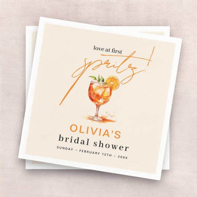 Love at First Spritz Orange Bridal Shower Napkin (Creator Uploaded)