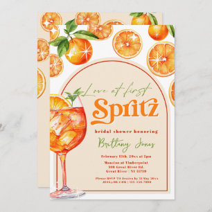 Love at First Spritz Orange Groovy Bridal Shower Invitation