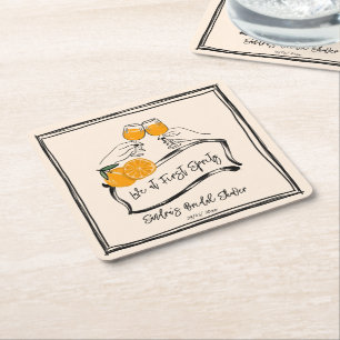 Love at first spritz retro bridal shower favors square paper coaster