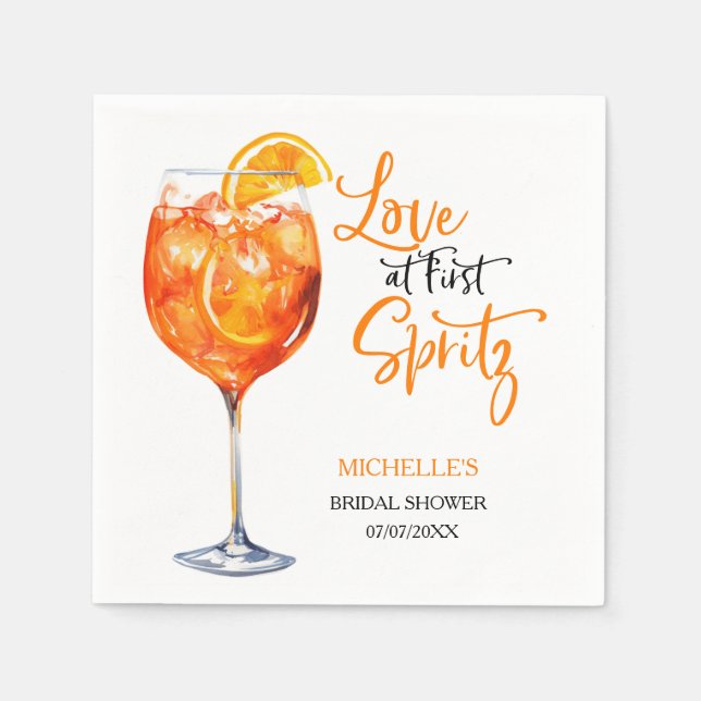 Love at First Spritz Summer Cocktail Bridal Shower Napkin (Front)