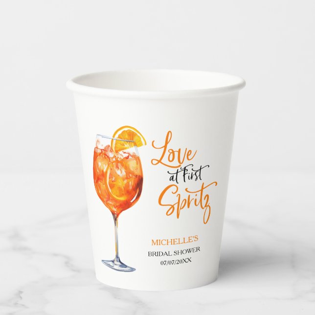 Love at First Spritz Summer Cocktail Bridal Shower Paper Cups (Front)