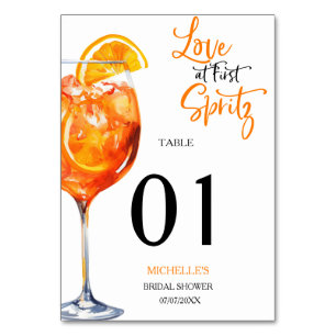 Love at First Spritz Summer Cocktail Bridal Shower Table Number