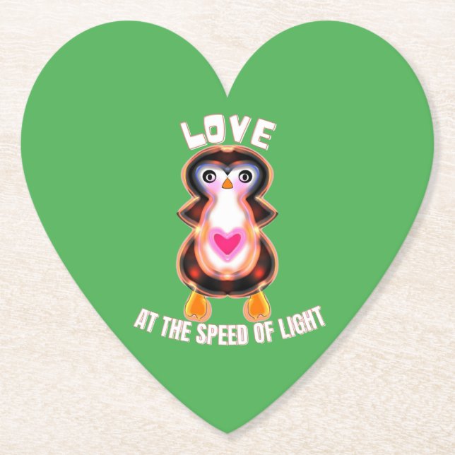 Love at the Speed of Light Penguin Gift Paper Coaster (Front)