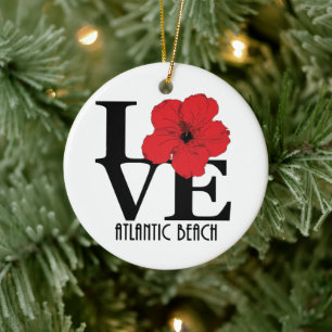 LOVE Atlantic Beach Red Hibiscus Ceramic Ornament