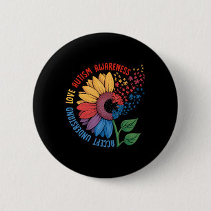 Love Autism Awareness Sunflower Puzzle Piece Quote 2 Inch Round Button