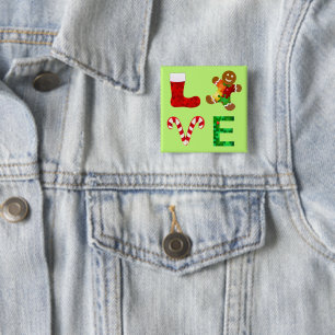 LOVE Autism Christmas 2 Inch Square Button