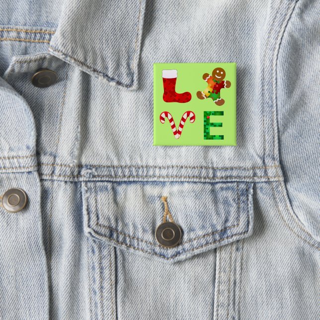 LOVE Autism Christmas 2 Inch Square Button (In Situ)
