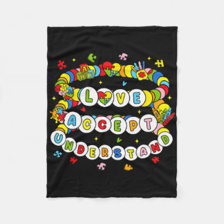 Love Awareness Understanding Autism Accept Autism  Fleece Blanket