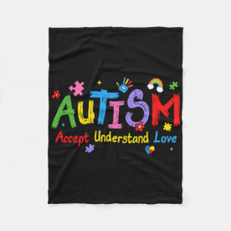 Love Awareness Understanding Autism Accept Autism  Fleece Blanket