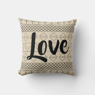Love Aztec Pattern Print Geometric Southwest Beige Throw Pillow