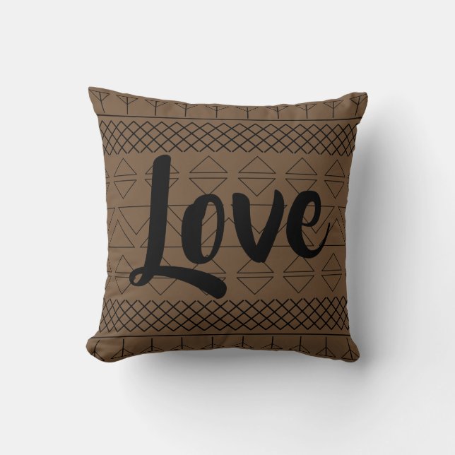 Love Aztec Pattern Print Geometric Southwest Brown Throw Pillow (Front)