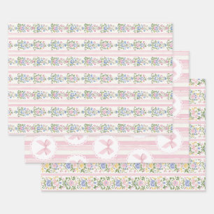Love Baby Blush Pink Coquette Bow Floral Wrapping Paper Sheet