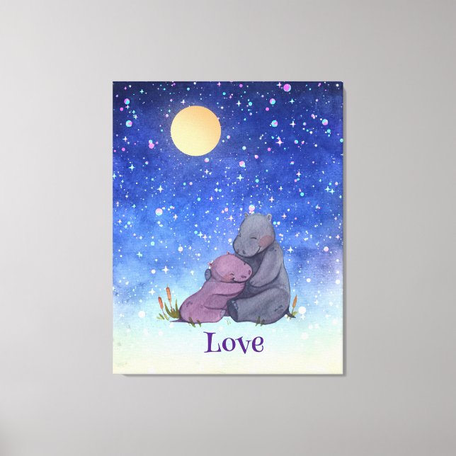 Love, Baby Hippo and her Mother Canvas Print (Front)