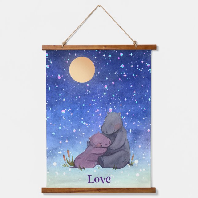 Love, Baby Hippo and her Mother Hanging Tapestry (Front)