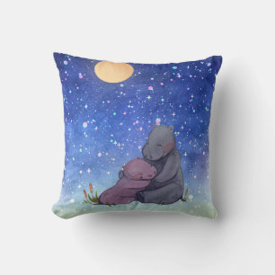 Love, Baby Hippo and her Mother Throw Pillow