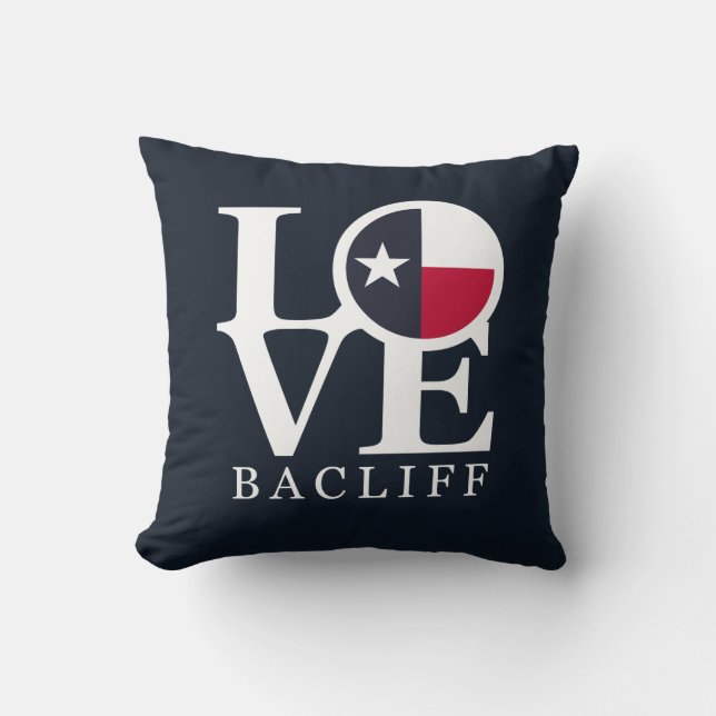 LOVE Bacliff Texas Throw Pillow (Front)