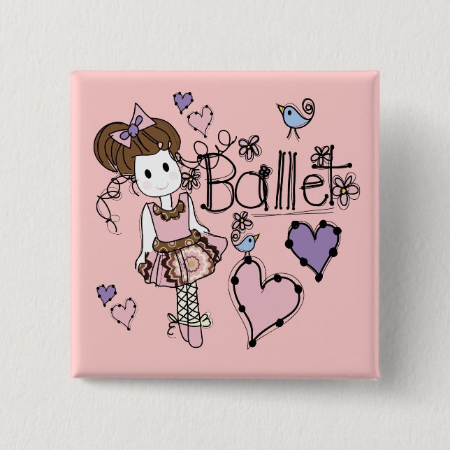 Love Ballet 2 Inch Square Button (Front)