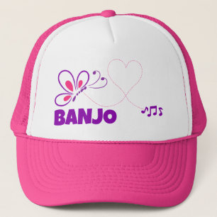 Love Banjo Pink Purple Butterfly Heart Trucker Hat