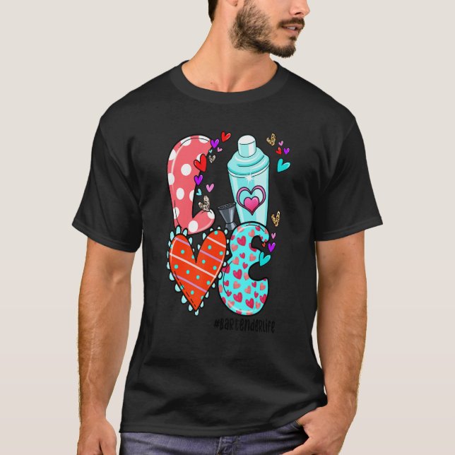 LOVE Bartender Life Leopard Heart Valentine's Day  T-Shirt (Front)