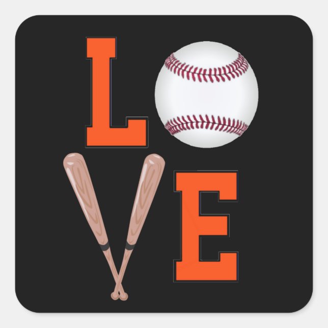 Love Baseball (Orange & Black) Square Sticker (Front)