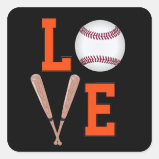 Love Baseball (Orange & Black) Square Sticker