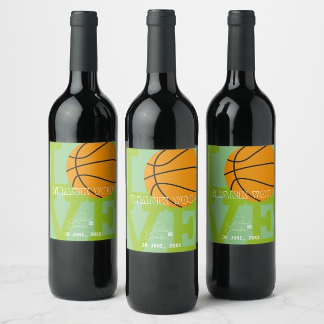 love basketball letter, for basketball lover wine label (Bottles)