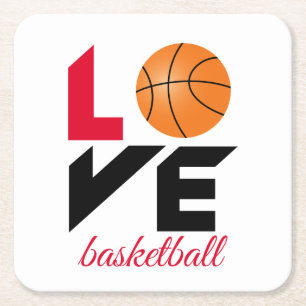 Love basketball square paper coaster