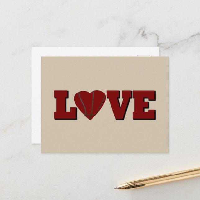 love basketball with red heart ball holiday postcard (Front/Back In Situ)