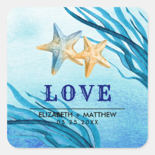 Love. Beach Starfish Custom Wedding Square Sticker