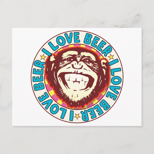 Love Beer Monkey Postcard (Front)