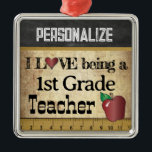 Love being a 1st Grade Teacher | Vintage Metal Ornament<br><div class="desc">First Grade School Teacher Christmas Ornament ready for you to personalize. ⭐This Product is 100% Customizable. Graphics and / or text can be added, deleted, moved, resized, changed around, rotated, etc... 99% of my designs in my store are done in layers. This makes it easy for you to resize and...</div>