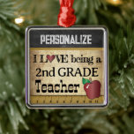 Love being a 2nd Grade Teacher | Vintage  Metal Ornament<br><div class="desc">🥇AN ORIGINAL COPYRIGHT ART DESIGN by Donna Siegrist ONLY AVAILABLE ON ZAZZLE! A Vintage Styled 2nd Grade School Teacher Christmas Ornament ready for you to personalize. Change the grade to any grade you like. ✔NOTE: ONLY CHANGE THE TEMPLATE AREAS NEEDED! 😀 If needed, you can remove some of the text...</div>