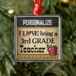 Love being a 3rd Grade Teacher | Vintage  Metal Ornament<br><div class="desc">🥇AN ORIGINAL COPYRIGHT ART DESIGN by Donna Siegrist ONLY AVAILABLE ON ZAZZLE! A Vintage Styled 3rd Grade School Teacher Christmas Ornament ready for you to personalize. Change the grade to any grade you like. ✔NOTE: ONLY CHANGE THE TEMPLATE AREAS NEEDED! 😀 If needed, you can remove some of the text...</div>