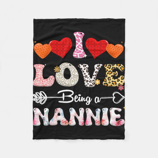 Love Being A Nannie Leopard &amp; Buffalo Fun Moth Fleece Blanket (Front)