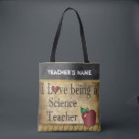 Love Being a Science Teacher | DIY Name Tote Bag<br><div class="desc">All over print tote bag in a Vintage Styled Design with the words - "Love Being a Science Teacher" and DIY Name. 100% Customizable. Ready to Fill in the box(es) or Click on the CUSTOMIZE button to add, move, delete or change any of the text or graphics. Made with high...</div>