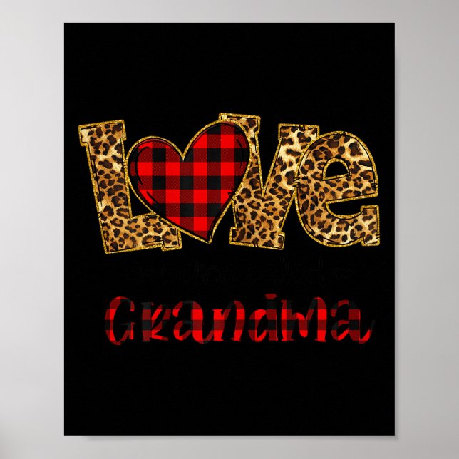 Love Being Called Grandma Leopard Red Plaid Heart  Poster (Front)