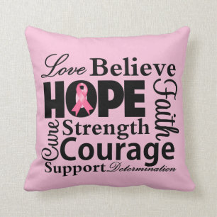 Love Believe Hope Typographic  - Breast Cancer Throw Pillow