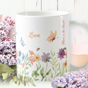 Love Best Mom Painted Spring Flowers Butterfly Bee Coffee Mug