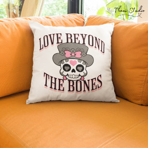 Love Beyond The Bones Valentine Modern Retro Skull Throw Pillow