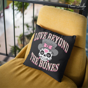 Love Beyond The Bones Valentine Modern Retro Skull Throw Pillow