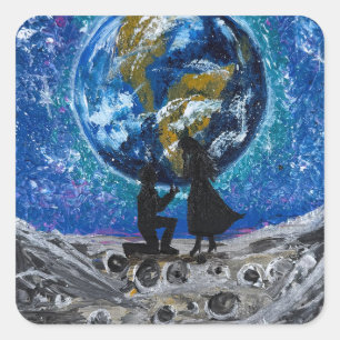     Love Beyond the Moon - handmade artwork  Square Sticker